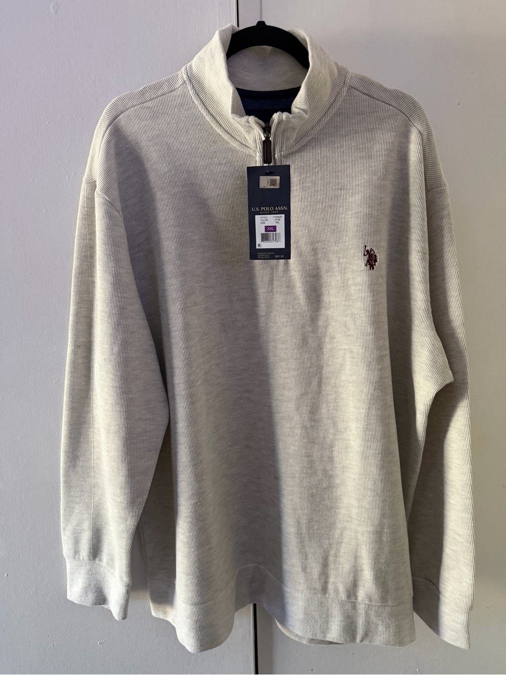 U.S. Polo Assn. Men's Light Gray Zip-Up Sweater with Embroidered Logo